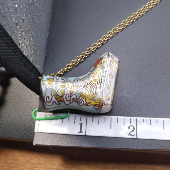 Vintage Cloisonne Gold plated Chinese Dragon Pendant & 24'' Necklace - Picture 5 of 5